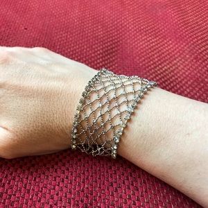 Chain mail silver bracelet with rhinestones